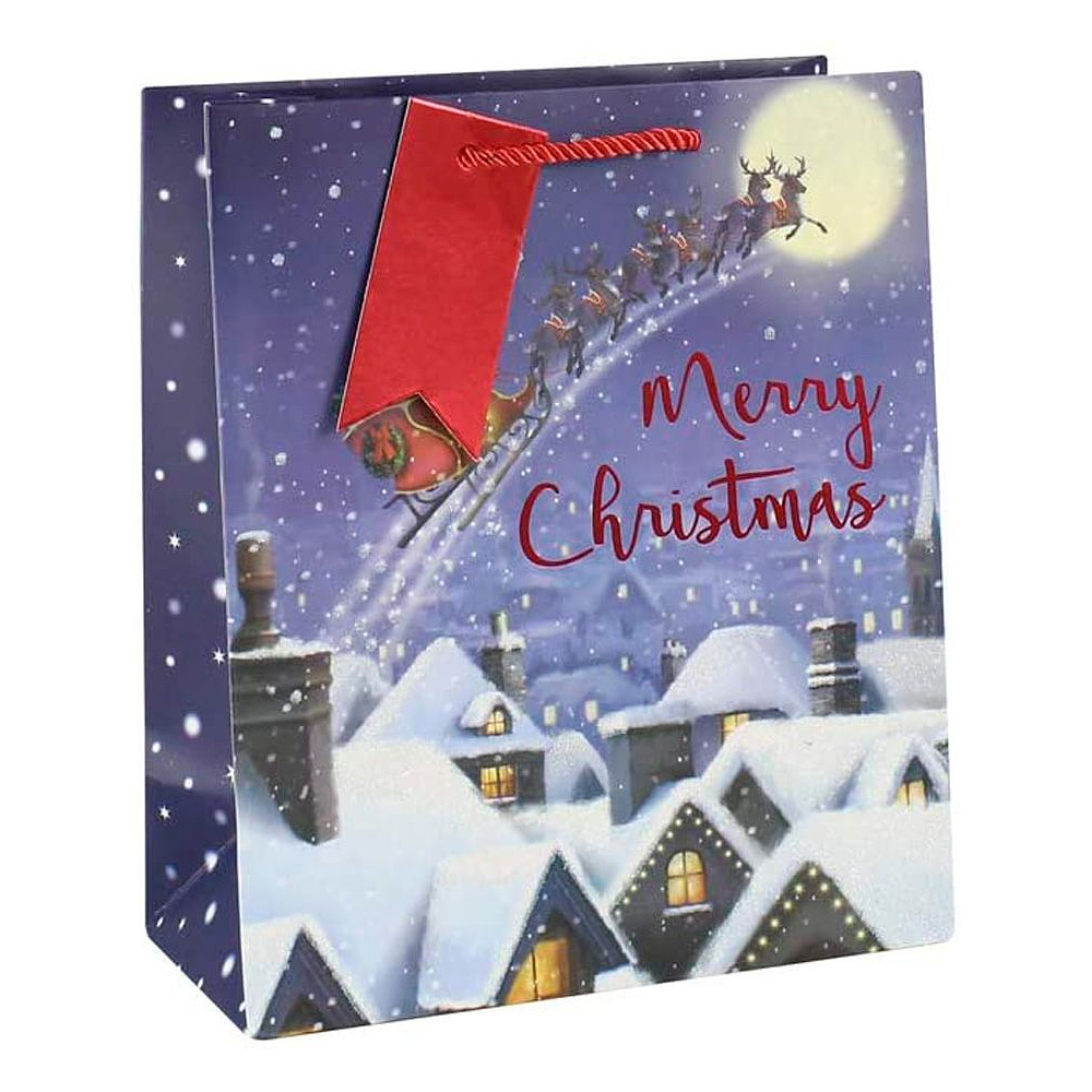 Пакет бумажный подарочный "Flying Santa", 26.5x14x33 см, разноцветный