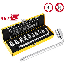 Набор головок торцевых Deli YS EDL2010T, 10-24 мм, 1/2", 10 шт., серебристый