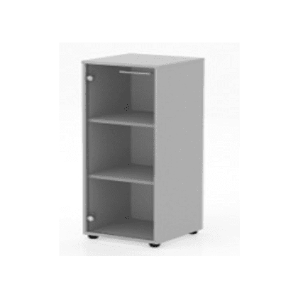 Коллекция Титан Шкаф средний узкий ТН431/2+ТНС31_гр+ТНТ40/2, 400х400х1103, со стеклянной средней дверью (графит) и топом