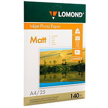 Фотобумага матовая для струйной фотопечати "Lomond", A4, 25 листов, 140 г/м2