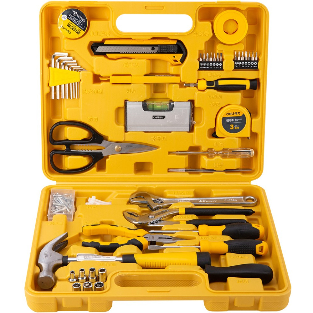 Набор ручного инструмента Deli "EDL1048J", 48 предметов, чемодан, желтый