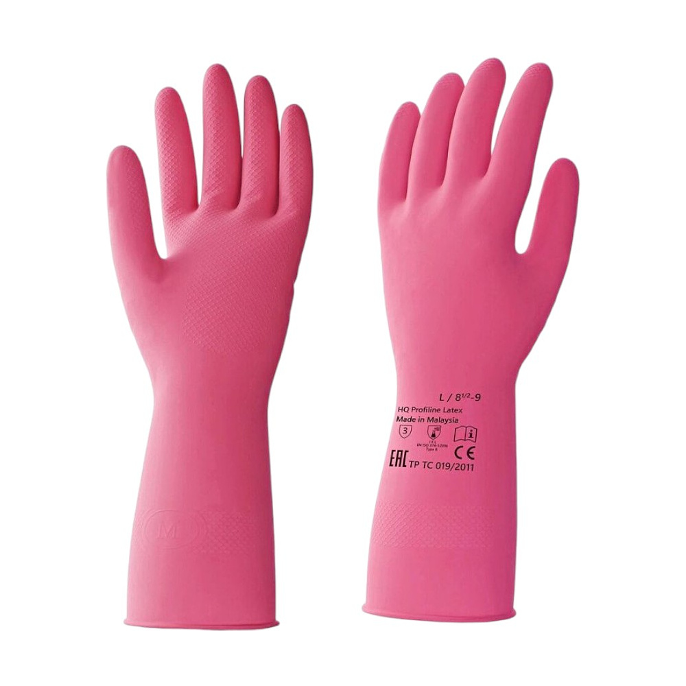 Перчатки латексные HQ Profiline, р-р L, с х/б покрытием, красный
