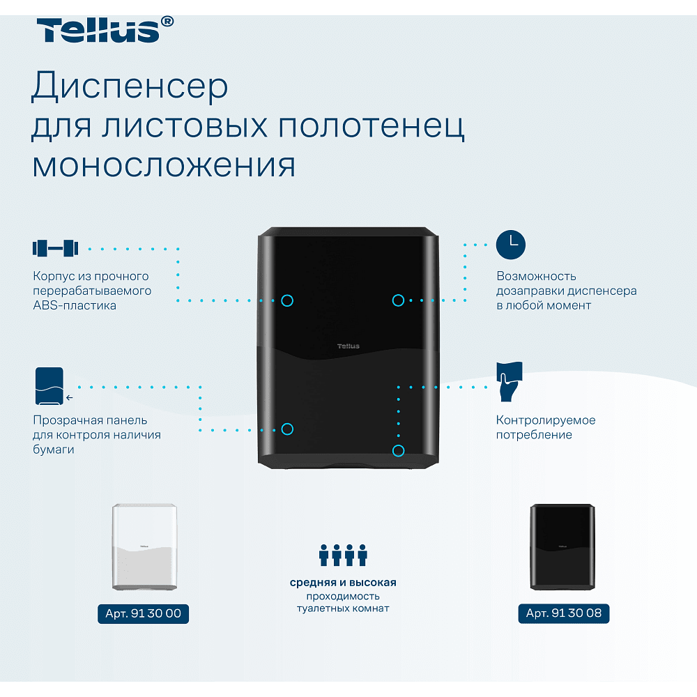 Диспенсер Tellus для полотенец листовых, черный, HT3 - 6