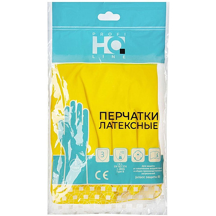 Перчатки латексные HQ Profiline, р-р XL, с х/б покрытием, желтый - 3