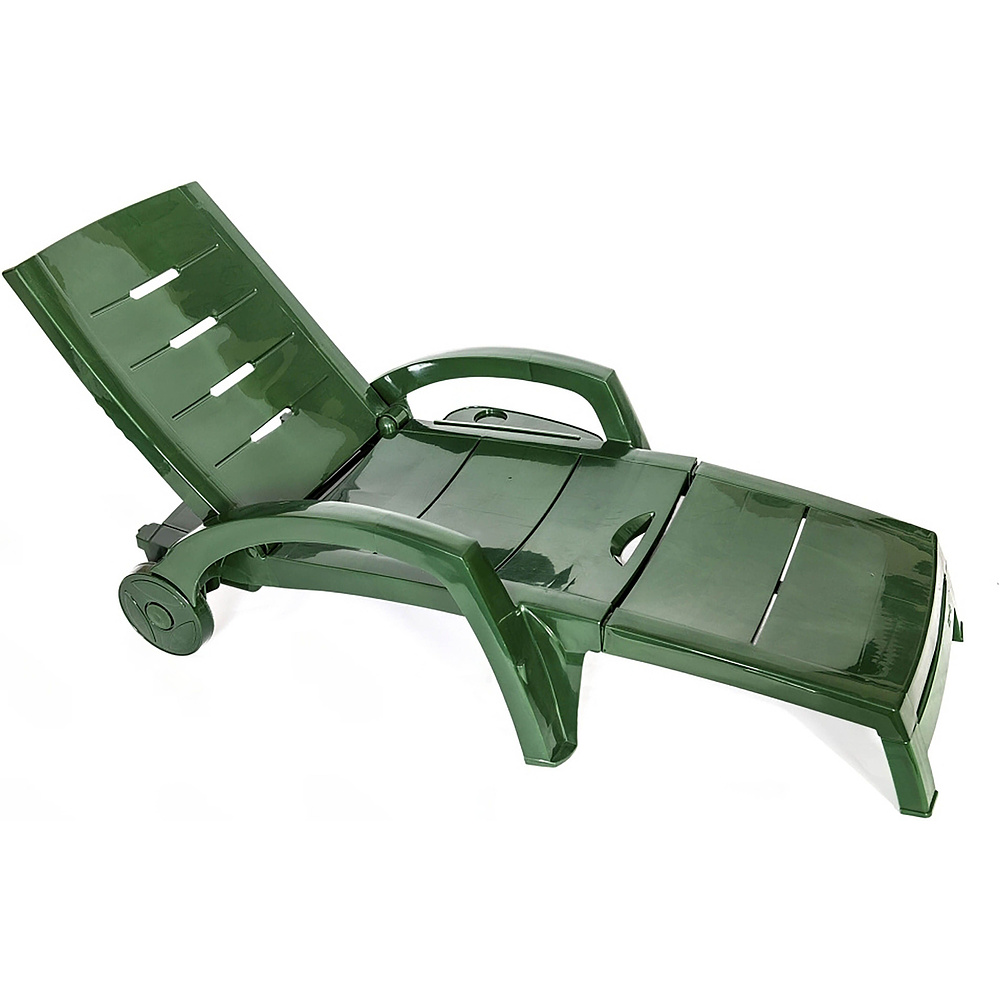 Шезлонг складной на колесах, пластик, темно-зелёный - 2