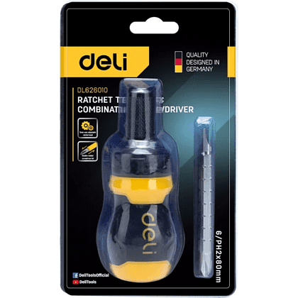 Двухсторонняя отвертка Deli YS EDL626010, с трещоткой, PH2+SL6 - 11