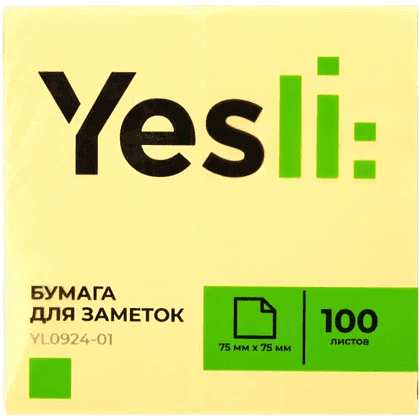 Бумага для заметок на клейкой основе "Yesli", 75х75 мм, желтый пастель