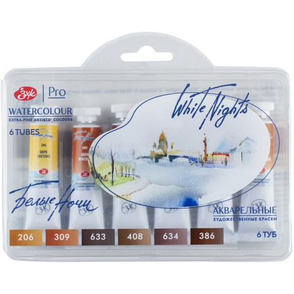 Краски акварельные "Белые ночи натуральные земли", набор 6 цветов, тубы