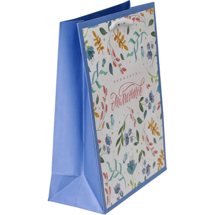 Пакет бумажный подарочный "Best wishes", 18х23х8 см, белый, синий - 2
