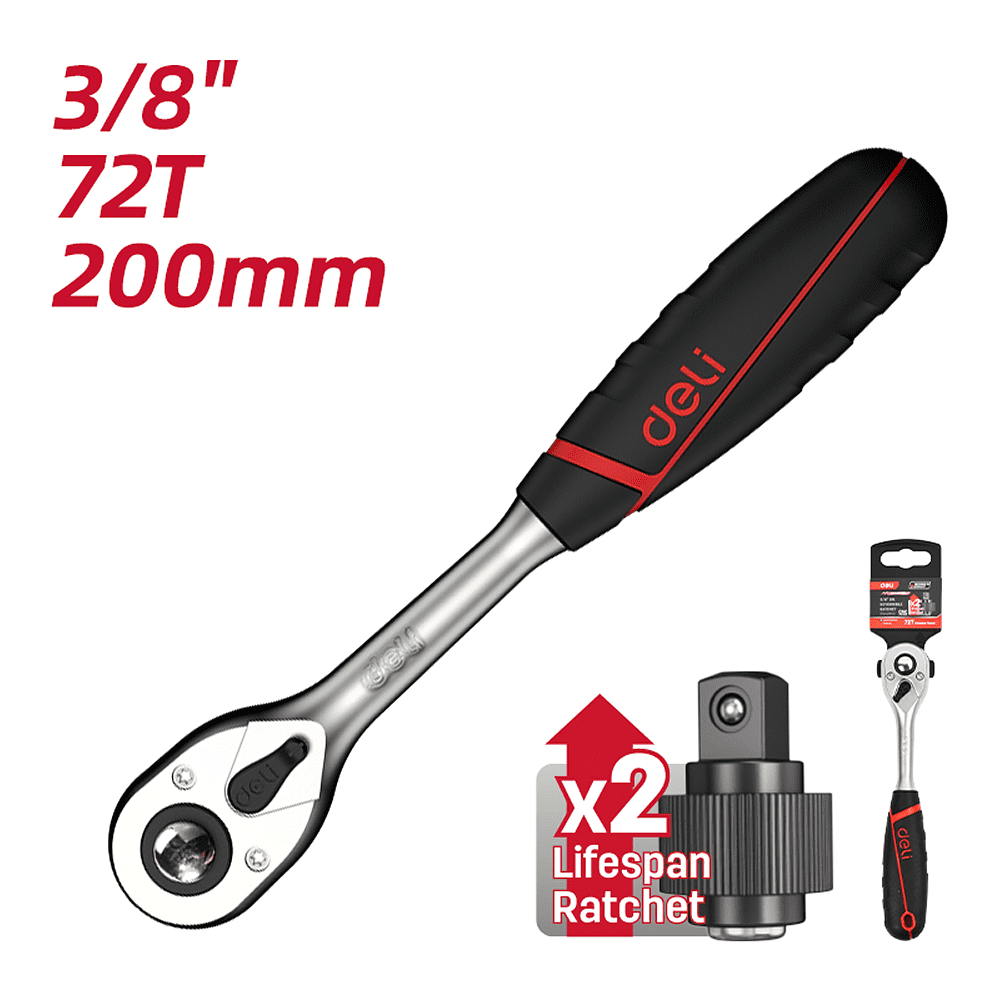 Ключ-трещотка Deli RS EDQ42802, 3/8", 200 мм, 72 зуба - 6