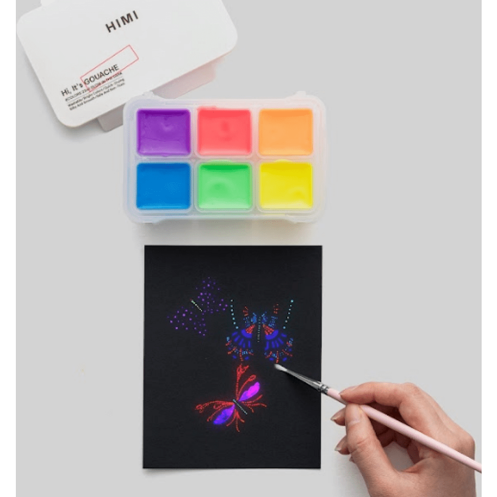 Краски гуашевые "Himi Jelly Cup.Glow in the dark. Bright color", набор 6 цветов, 23 мл., кювета, пластиковый футляр - 13