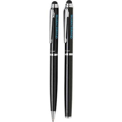 Набор ручек "Deluxe": ручка шариковая автоматическая и роллер, черный, серебристый - 6