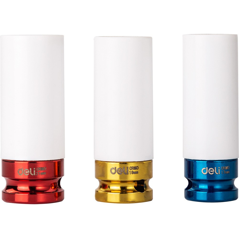 Набор головок торцевых ударных Deli YS EDL2003Q, 17/19/21 мм, 1/2", 3шт, кейс, ассорти