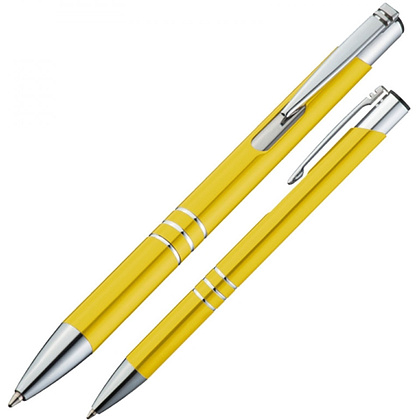 Ручка шариковая автоматическая "Ascot", 0.7 мм, желтый, серебристый, стерж. синий - 3