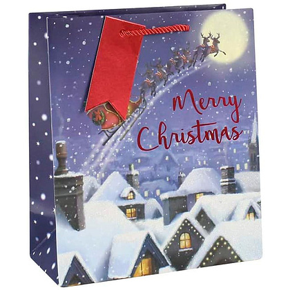 Пакет бумажный подарочный "Flying Santa", 26.5x14x33 см, разноцветный