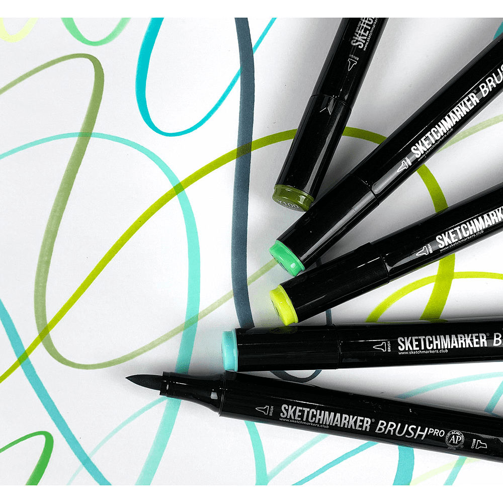 Маркер перманентный двусторонний "Sketchmarker Brush", G62 трава - 5