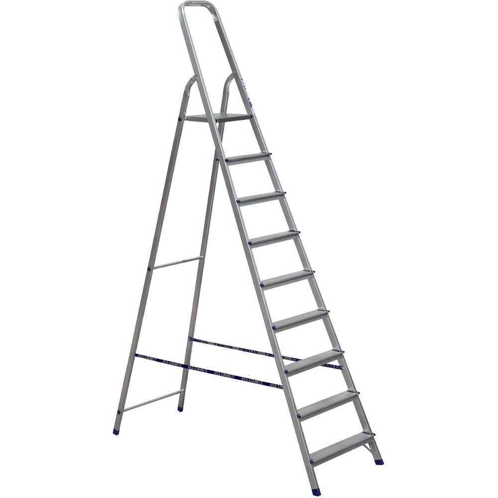 Лестница-стремянка Алюмет АМ709, алюминиевая матовая, 9 ступеней