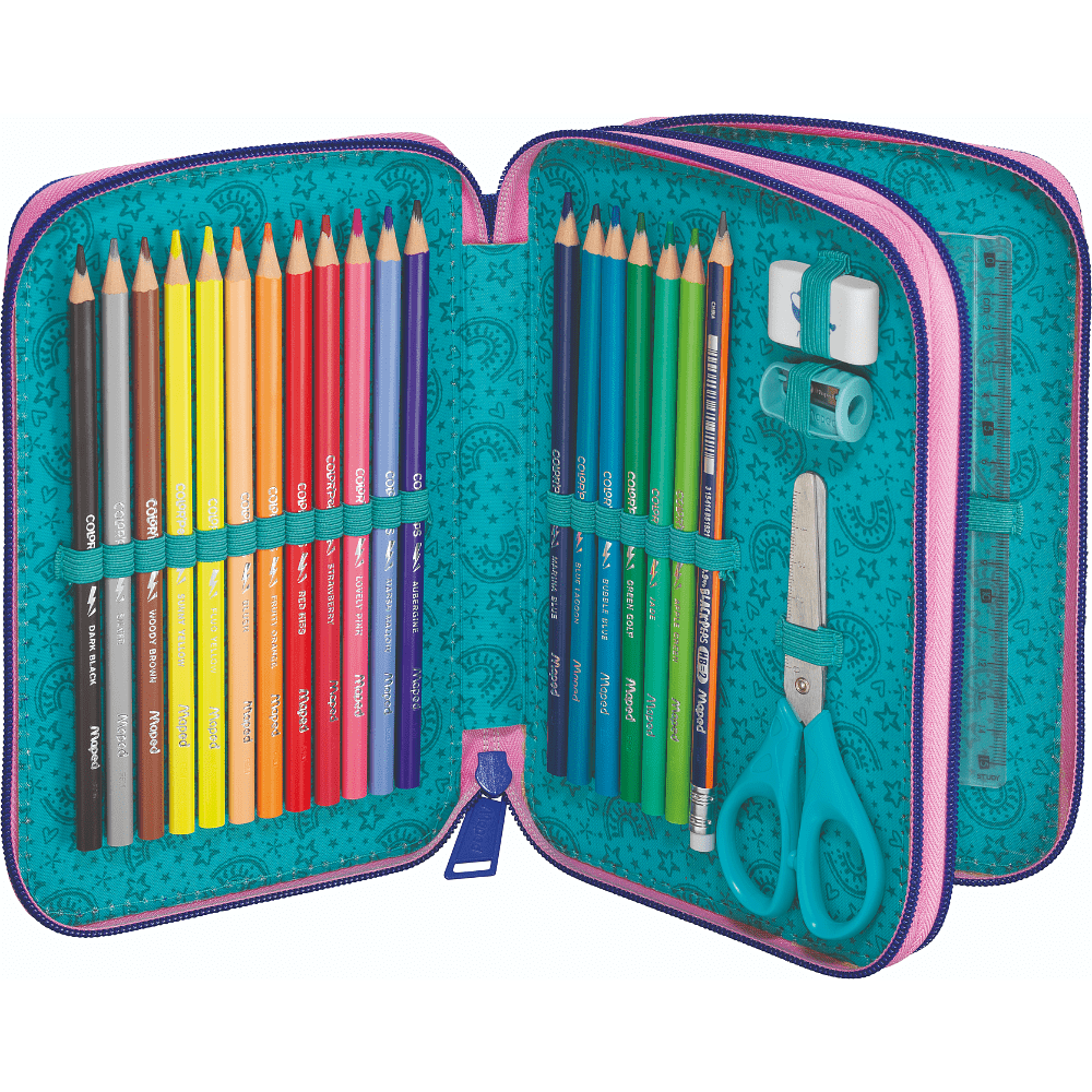 Пенал "Unicorn", 2 отделения, с наполнением, розовый, фиолетовый - 3