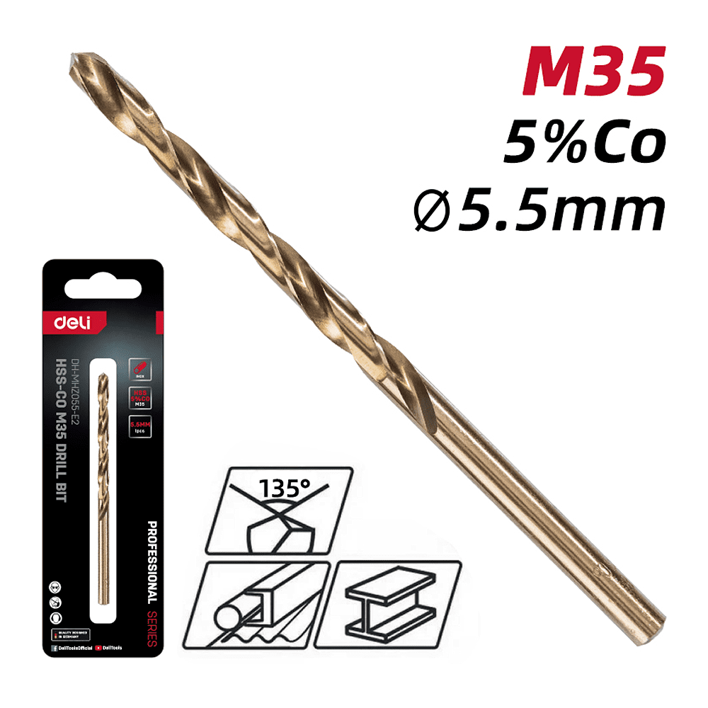 Сверло по металлу Deli RS EDH-MHZ055-E2, 5.5 мм, DIN 338, HSCo 5% - 2