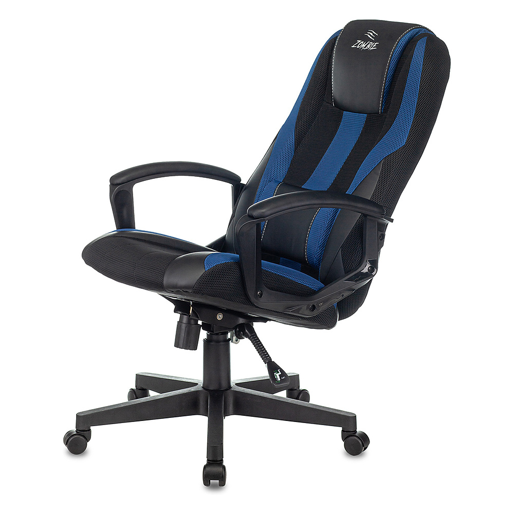 Кресло игровое "Бюрократ Zombie 9", текстиль, экокожа, пластик, черный, синий - 6