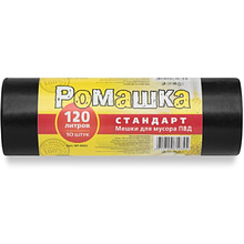 Мешки для мусора Ромашка Стандарт, 120 л, ПВД, 27 мкм, 68х105 см, 10 шт/рулон, черный