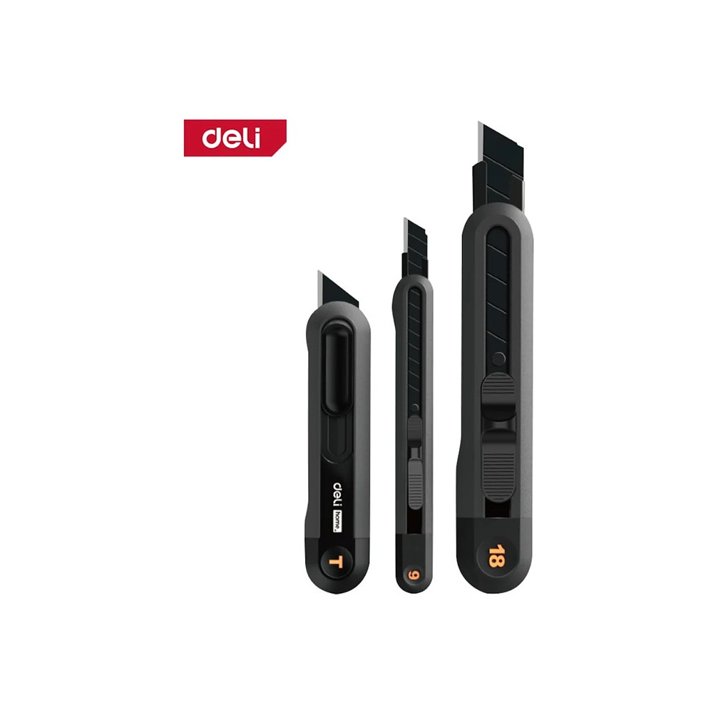 Набор ножей строительных Deli HS EHT4003, 3 шт (ножи 9мм/18мм/трапеция), Soft Touch, черный - 32