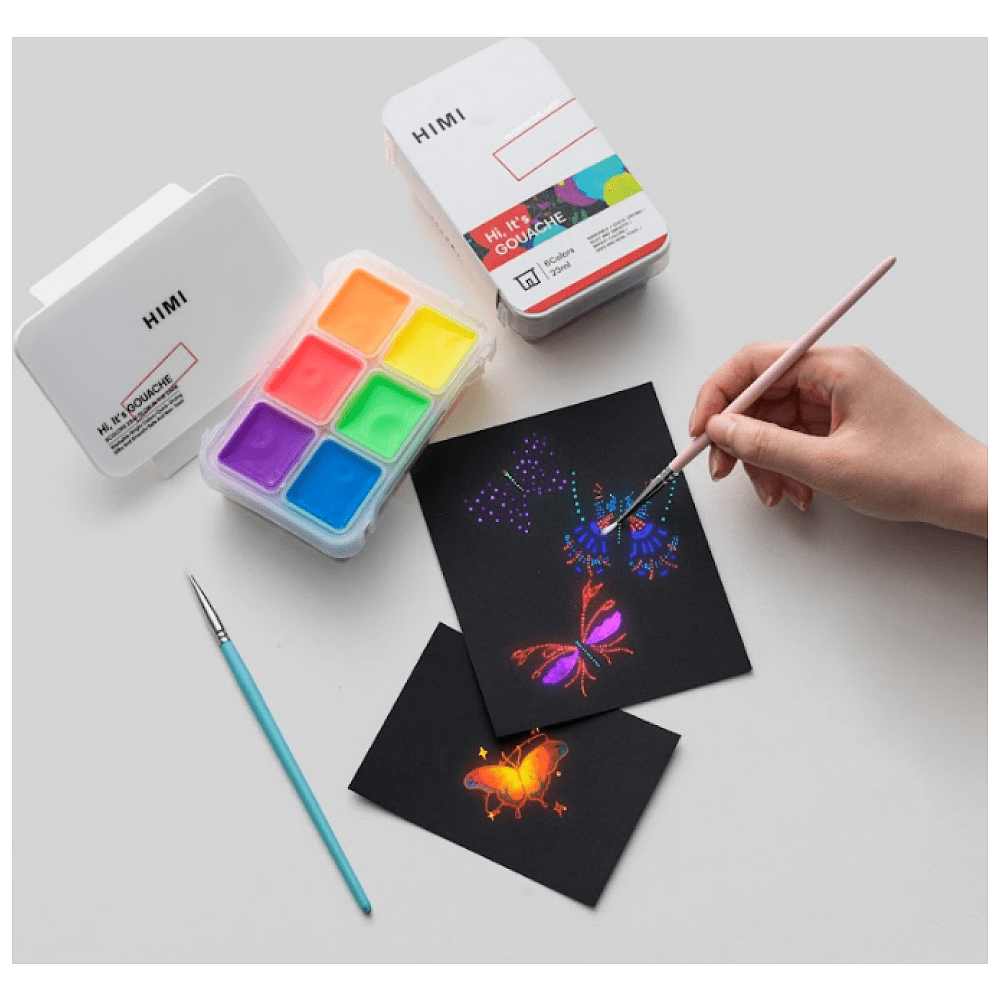 Краски гуашевые "Himi Jelly Cup.Glow in the dark. Bright color", набор 6 цветов, 23 мл., кювета, пластиковый футляр - 12