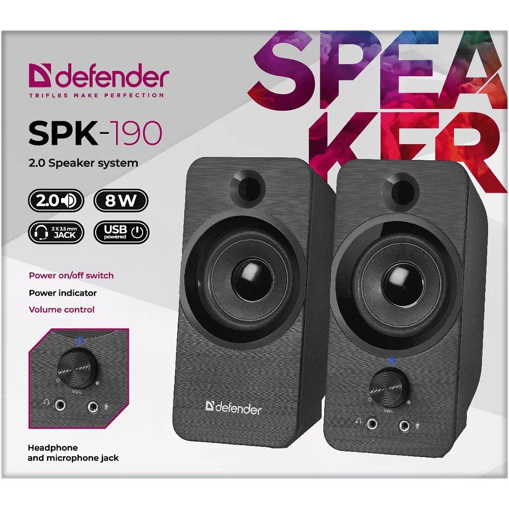 Акустическая система Defender SPK-190, 8 Вт, USB, черный  - 5