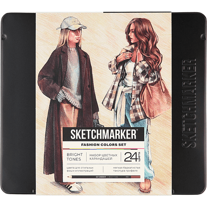 Цветные карандаши акварельные "Sketchmarker Мода", набор 24 цвета, жестяной пенал