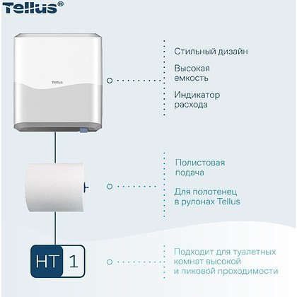 Диспенсер Tellus Matic, для полотенец в рулонах белый, HT1 - 9