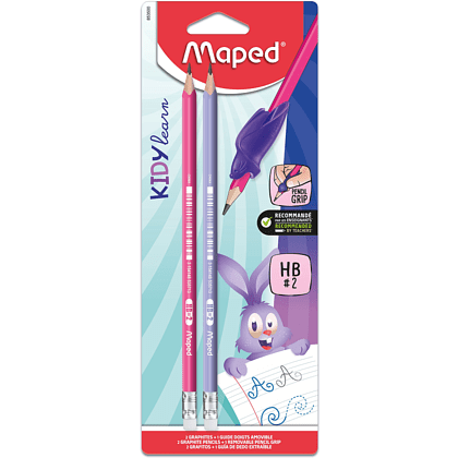 Карандаш простой "Kidy Learn", HB, 2 штуки, с ластиком, блистер, ассорти - 3