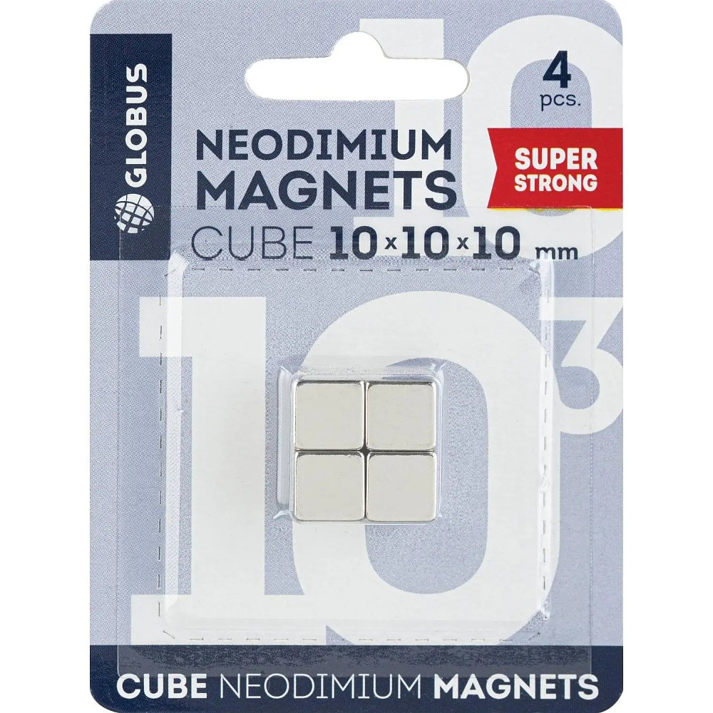 Кнопки магнитные "Куб", 10x10 мм, 4 шт., для досок, серебристый