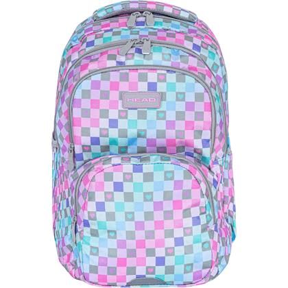 Рюкзак школьный "Checkered Hearts", голубой, розовый
