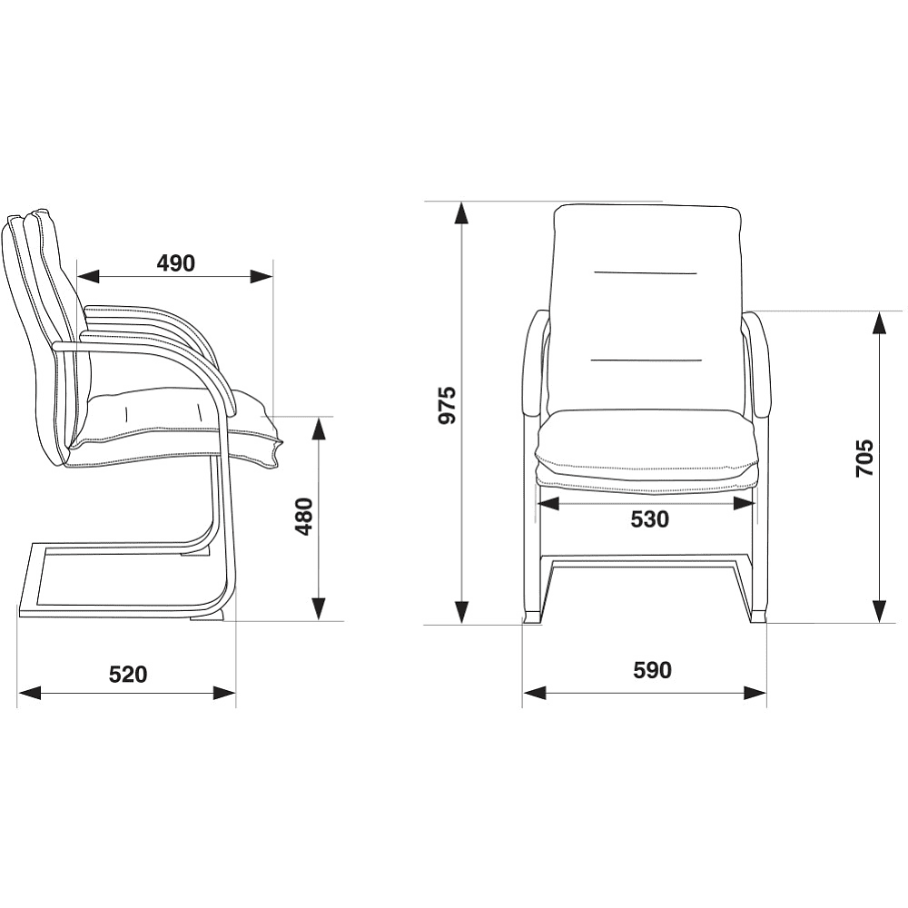Кресло на полозьях "Бюрократ T-9927SL-LOW-V", натуральная кожа, черный, металл хром - 4