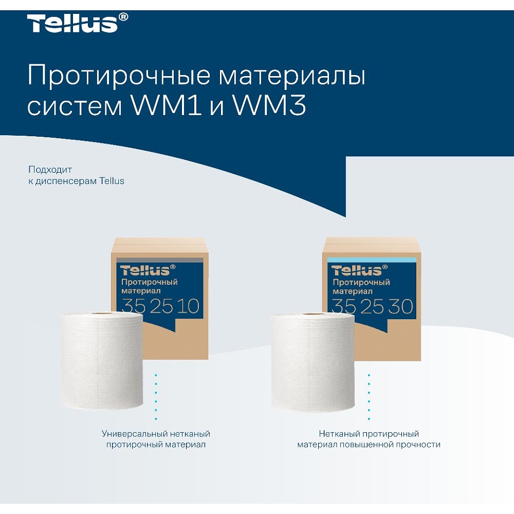 Протирочный материал нетканый Tellus c центральной вытяжкой повышенной прочности, 1 слой, 106,4 м, WM1/WM3 - 13
