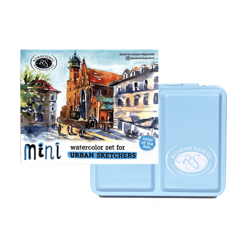 Краски акварельные "Aquarius. Mini Urban Sketcher set", 8 цветов, полукюветы, коробка, голубая