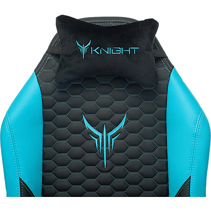 Кресло игровое "Knight Neon", экокожа, металл, черный, голубой - 11