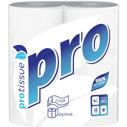 Полотенца бумажные PROtissue, 15м, 2 слоя, 2 рул, 100% целлюлоза