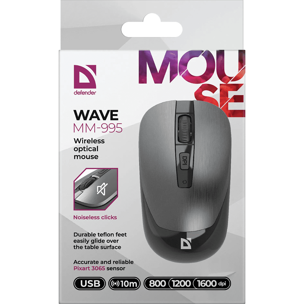 Мышь Defender Wave MM-995, беспроводная, серый - 7