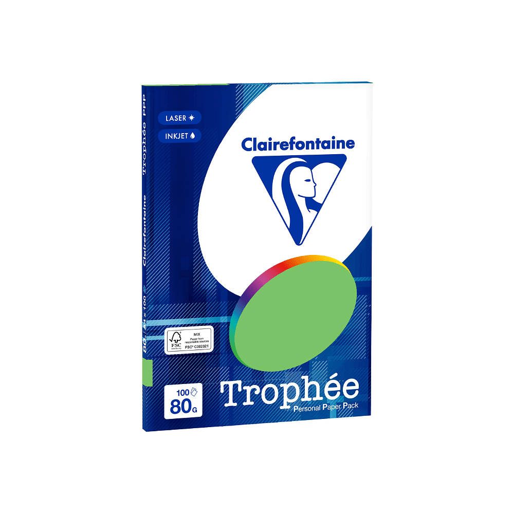 Бумага цветная "Trophée", А4, 100 листов, 80 г/м2, ярко-зеленый