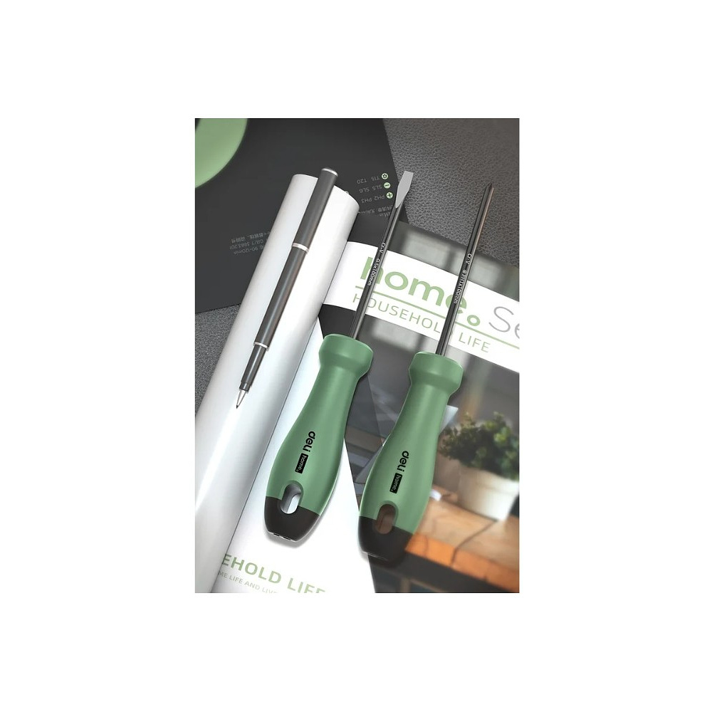 Набор отверток Deli HS HT1004L, 4 шт. ( PH1х100,PH2х150,SL5х100,SL6х150), Soft Touch, зеленый - 3