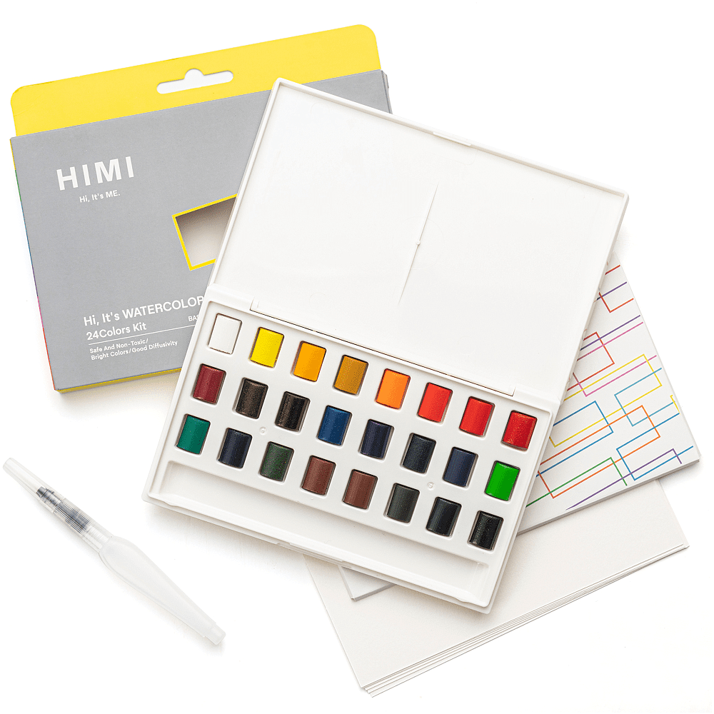 Набор для рисования акварелью "Himi New" (краски 36 цветов, кисть, блок для акварели), белый футляр