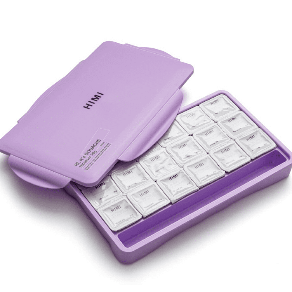 Краски гуашевые "Himi Jelly Cup. Pastel colors", 18 цветов, кювета, фиолетовый футляр - 5