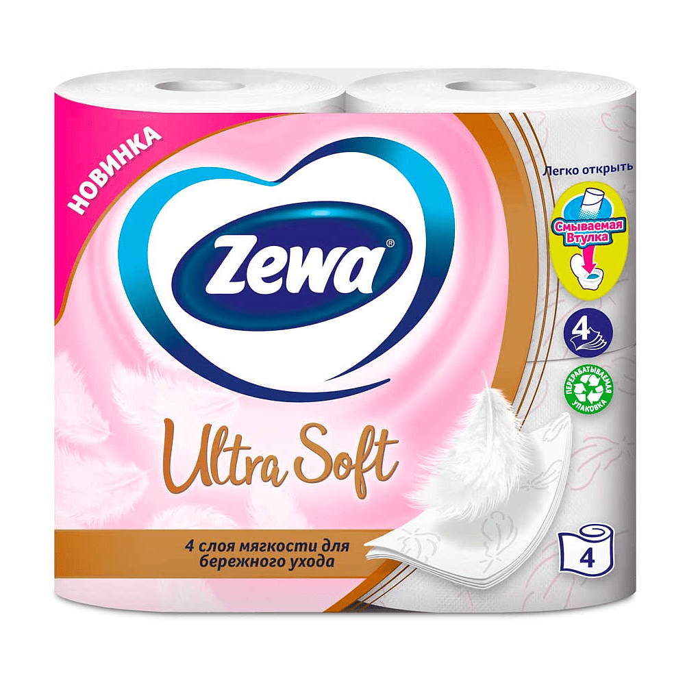Бумага туалетная Zewa Ultra Soft 4 слоя, 4 рулона - 2