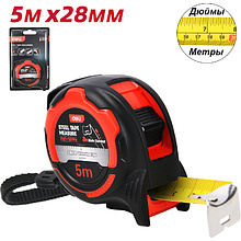 Рулетка "Deli 377528", 5 м, метрическая, дюймовая, черный, красный