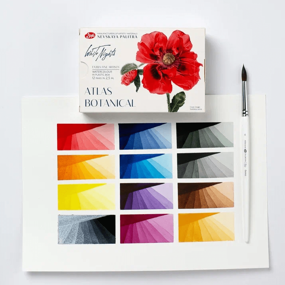Краски акварельные "Белые ночи Ботанический атлас", набор 12 цветов, кюветы - 7