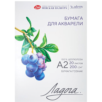 Блок бумаги для акварели "Ладога", А2, 20 листов, среднее зерно