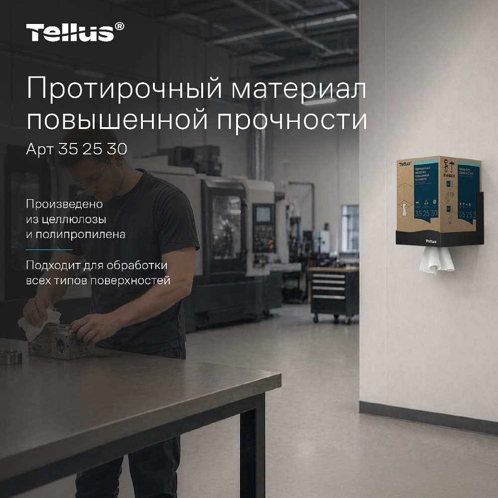Протирочный материал нетканый Tellus c центральной вытяжкой повышенной прочности, 1 слой, 106,4 м, WM1/WM3 - 15
