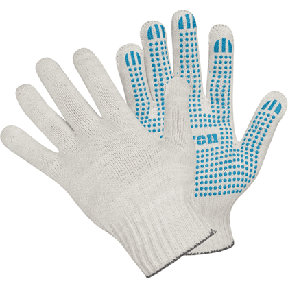 Перчатки трикотажные х/б, с ПВХ покрытием Точка из 6-и нитей, 10 кл. вязки, белый, в и/у - 3