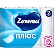 Бумага туалетная Zemma Плюс, 12 рулонов, 2 слоя, белый